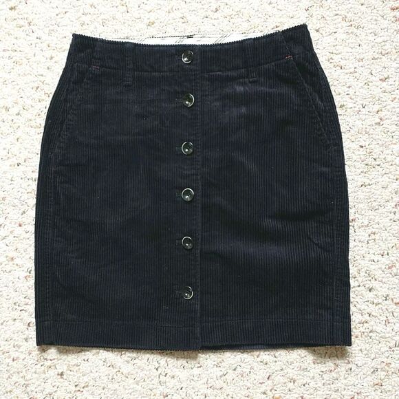 Ines DeLa Fressange X Uniqlo Mini Skirt 0 Blue WhaleCorduroy Front Button Cotton - Picture 1 of 10
